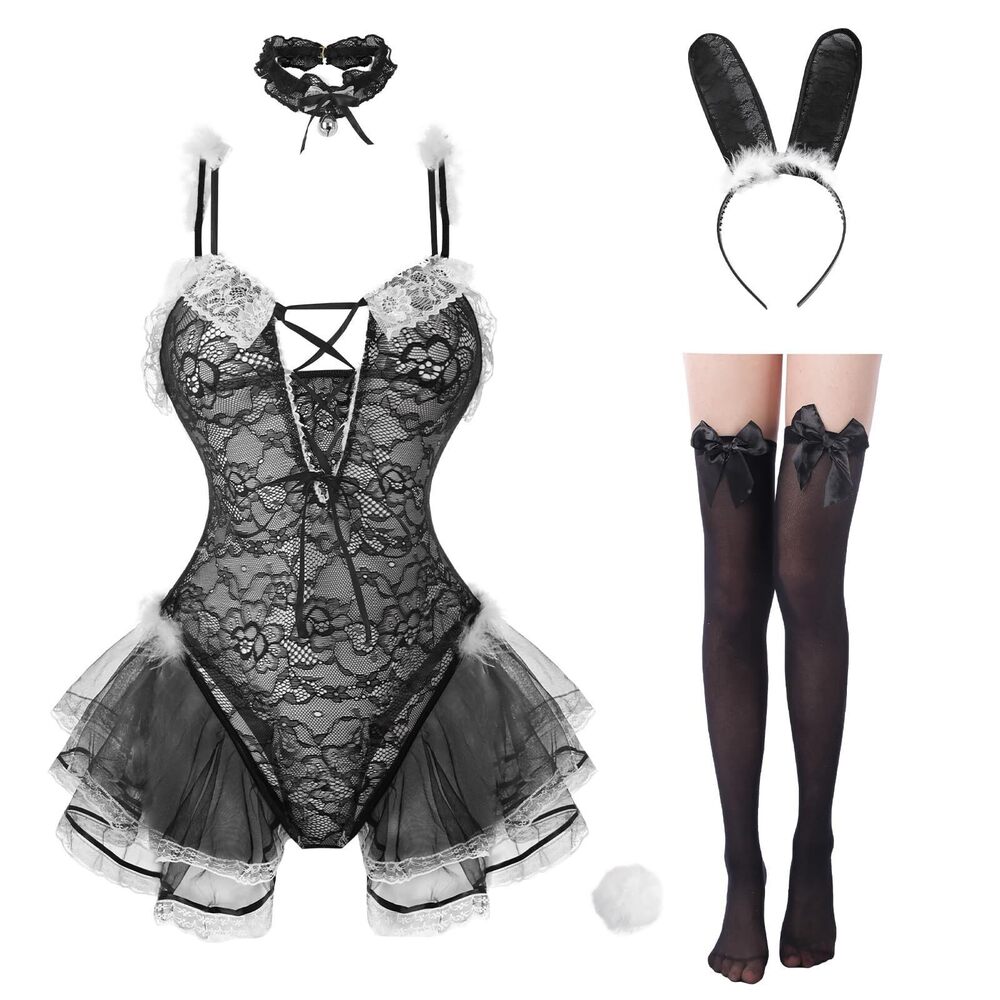 5671 Bunny Costume Bunny Girl Christmas Cosplay One Piece Bodysuit Black